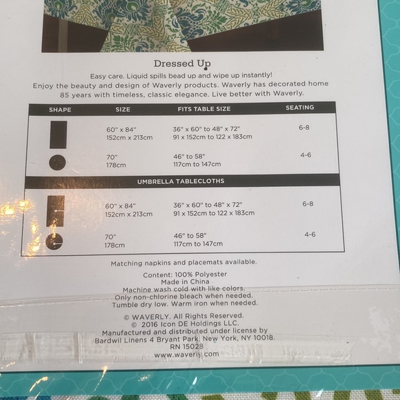 NWOT Waverly Indoor/Outdoor Water Repellent Tablecloth - Picture 5 of 6